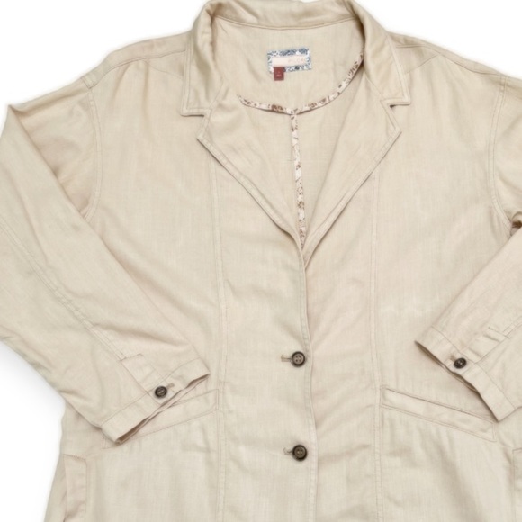 Anthropologie Pilcro Linen Blend Summer Blazer Large Cream Lagenlook Boho - Picture 10 of 13